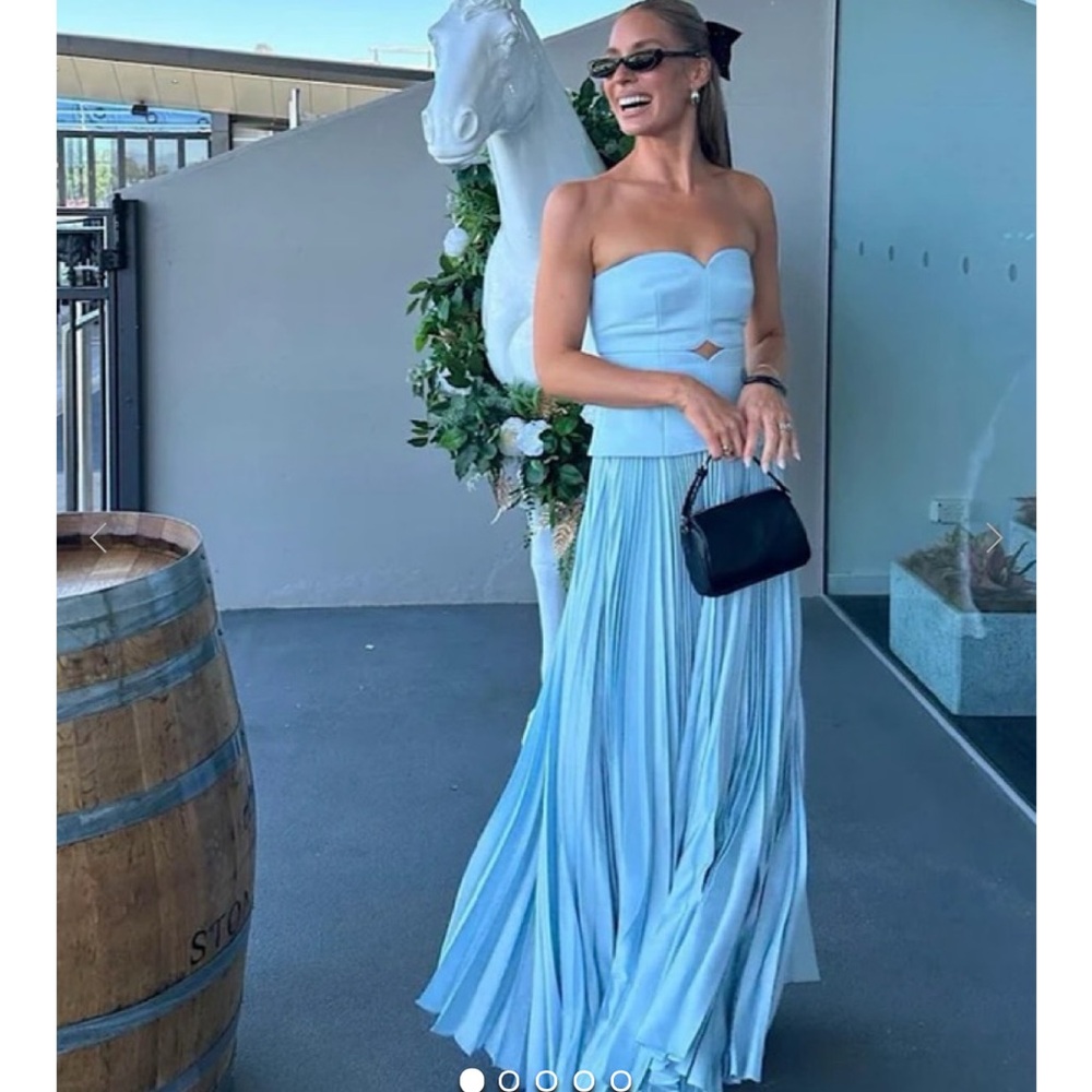 Acler Light Blue Strapless Pleated Maxi Dress - Picture 2 of 12